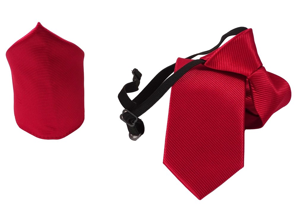 Krawatten Set für Herren - Sicherheitskrawatte & Einstecktuch - Bereits Gebundene Krawatte mit Gummizug und Einstecktuch aus Mikrofaser - Handgefertigt in Italien - 51 x 7 cm - rot