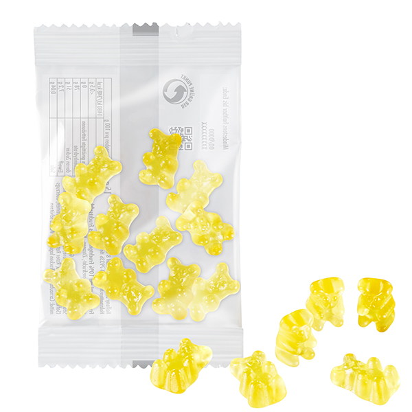 VEGANE 1-farbige Premium-Bärchen 15 g im kompostierbaren Tütchen, Zitrone: gelb