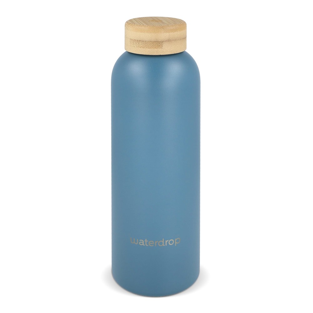 Waterdrop Edelstahlflasche mit Bambusdeckel 600 ml - Graublau