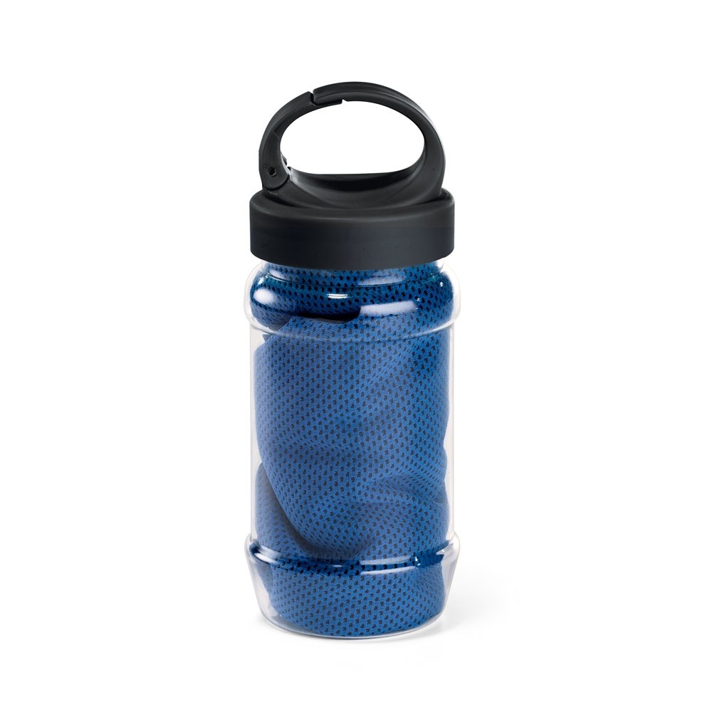 ARTX PLUS. Sporthandtuch aus Polyamid und Polyester mit Flasche (440 mL) aus PP und PET und einem integrierten Karabinerhaken am Deckel - Königsblau
