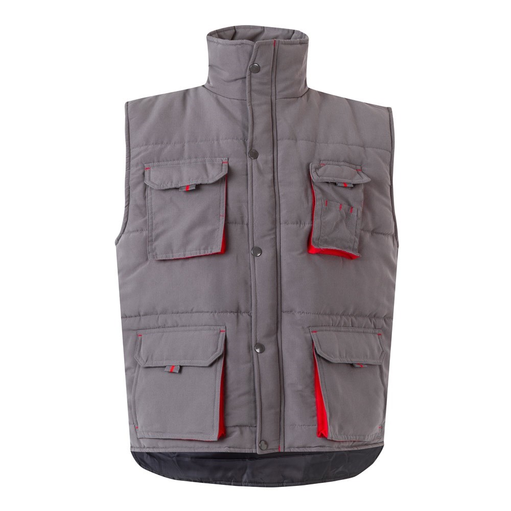 VL NERGAL. Steppweste, zweifarbig, mit mehreren Taschen (120g/m²), aus Polyester (100%) - Grau, Rot