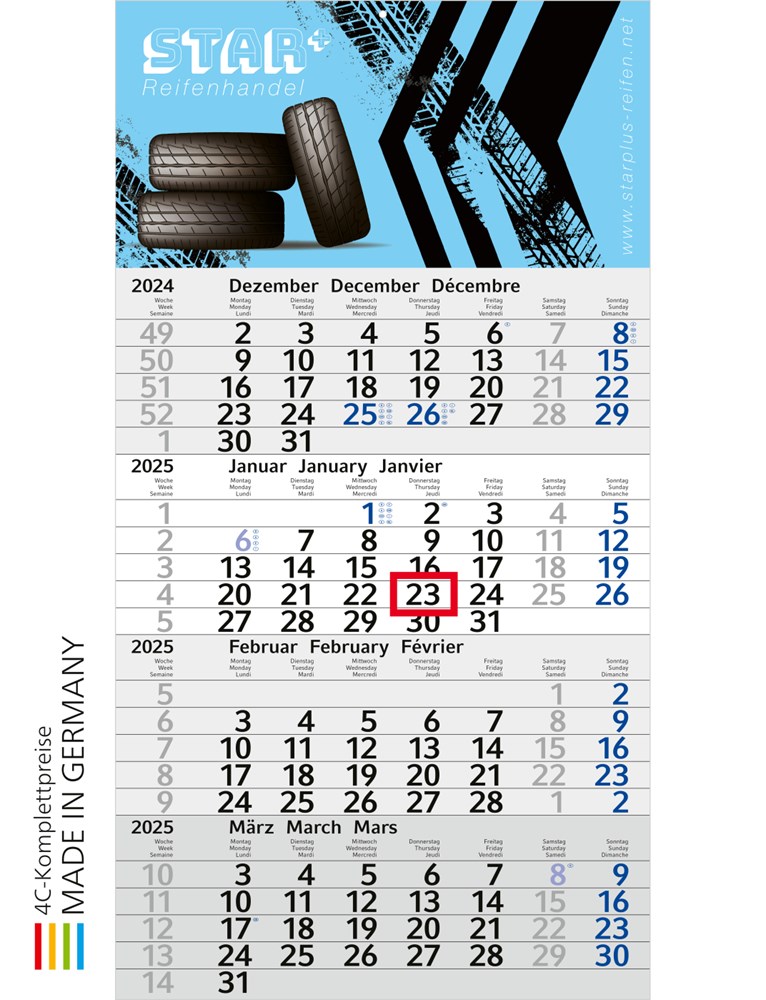 4-Monatskalender Budget 4 Bestseller, blau (Einblatt)