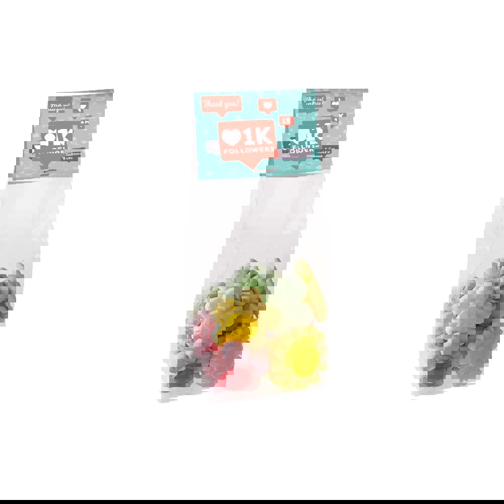 Blockbeutel mit Kopfkarte und 100 Gramm Süssigkeiten