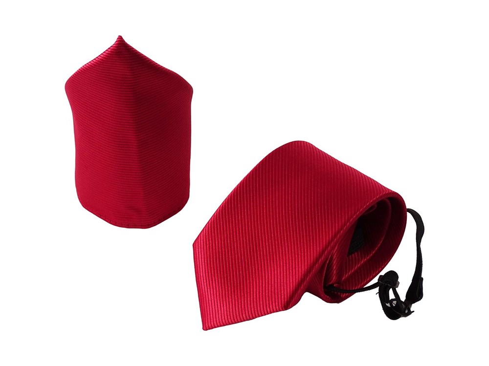 Krawatten Set für Herren - Sicherheitskrawatte & Einstecktuch - Bereits Gebundene Krawatte mit Gummizug und Einstecktuch aus Mikrofaser - Handgefertigt in Italien - 51 x 7 cm - rot