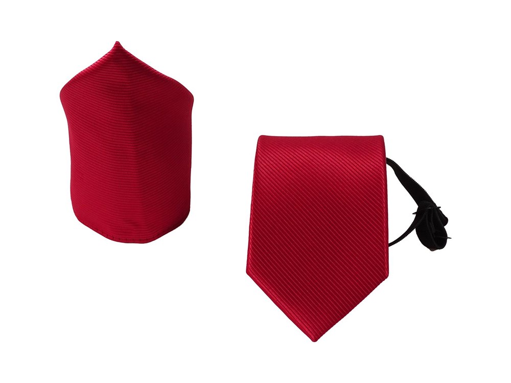 Krawatten Set für Herren - Sicherheitskrawatte & Einstecktuch - Bereits Gebundene Krawatte mit Gummizug und Einstecktuch aus Mikrofaser - Handgefertigt in Italien - 51 x 7 cm - rot