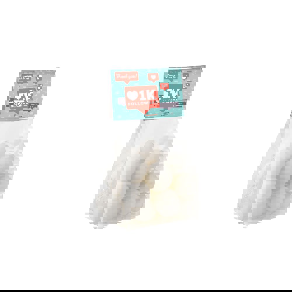 Blockbeutel mit Kopfkarte und 100 Gramm Süssigkeiten - transparent/weiß