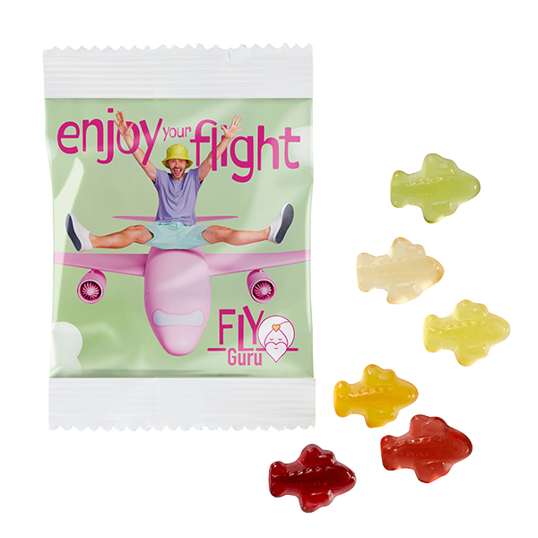 VEGANE Fruchtgummi STANDARD-Formen 10 g im kompostierbaren Tütchen, Flugzeuge